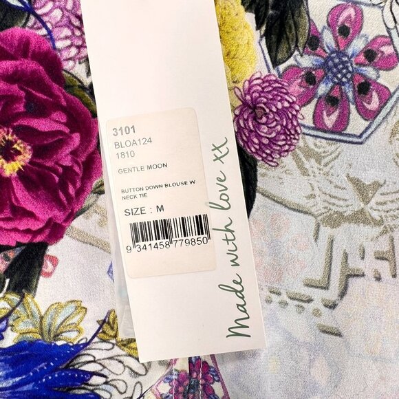 NWT Camilla Silk Blouse Med Gentle Moon Dragon Floral Embellished Detachable Tie - Picture 6 of 16